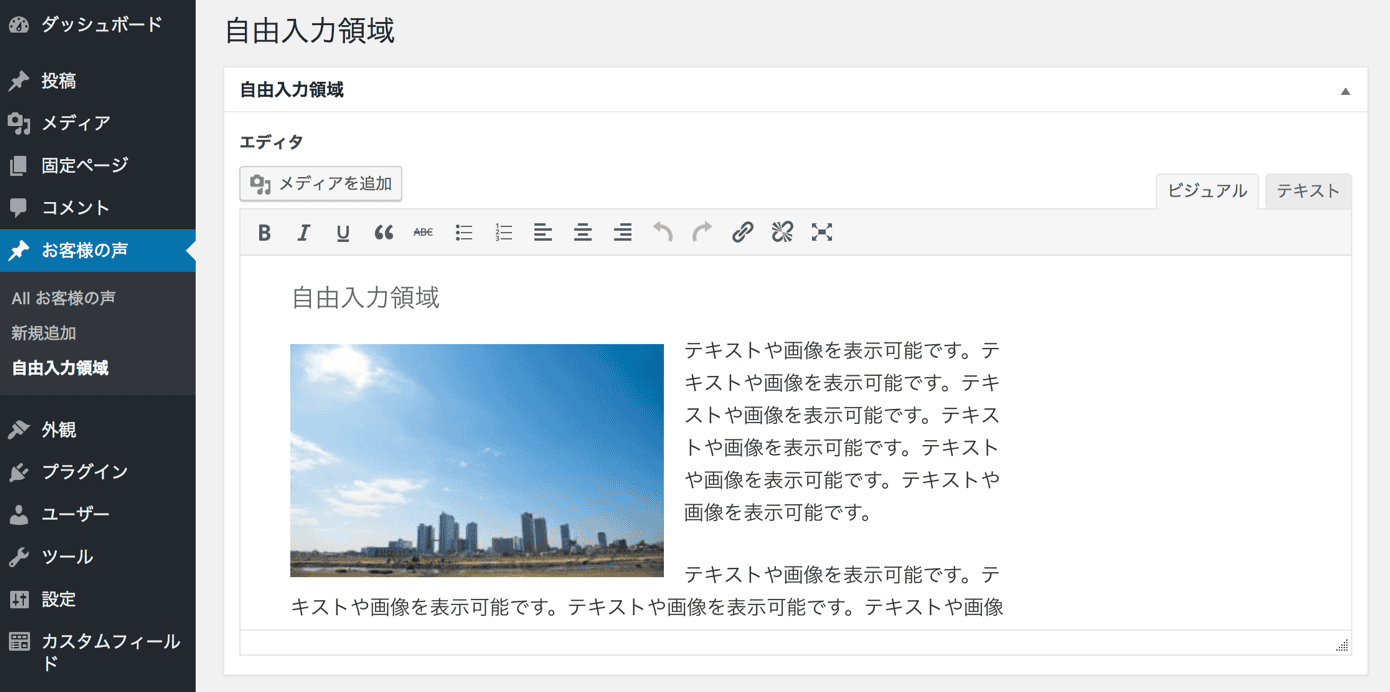 自由入力領域 WORDPRESS TEST WEBSITE WordPress